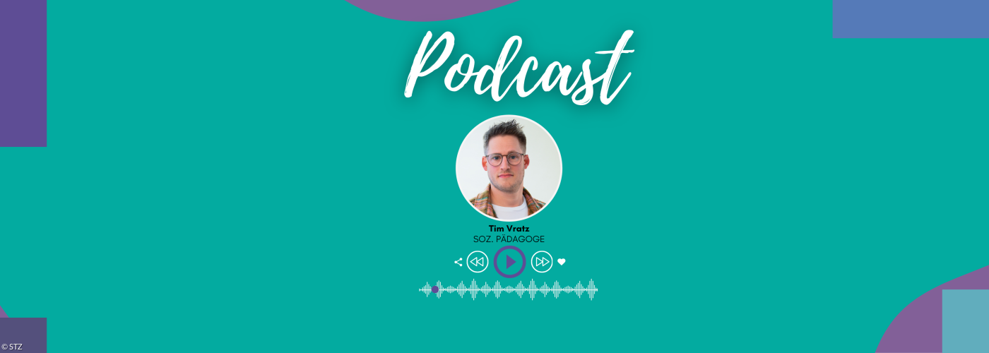 Bild mit dem Titel Podcast, Tim Vratz als Kontaktperson und symbolische Audio-Darstellung